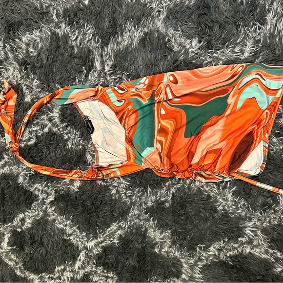 Marble Print Wrap Ruched Bodycon Mini Dress - Picture 3 of 4